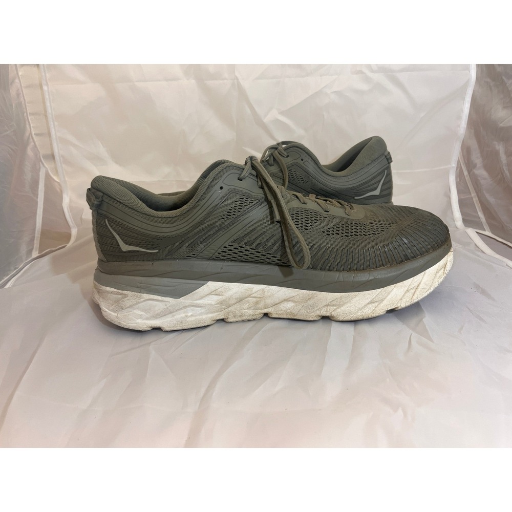 Hoka One One Bondi 7 Mens Olive Green Road Running Shoes Sneakers 13 2E - Picture 9 of 16